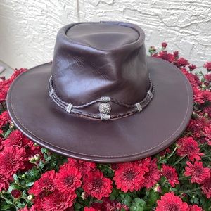 Silverthorne Brown Leather Hat by Minnetonka L